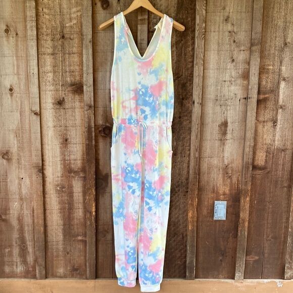 Fantastic Fawn Jump Right In Sleeveless Jogger SweatJumpsuit-Tie dye-Multicolor - Picture 1 of 12